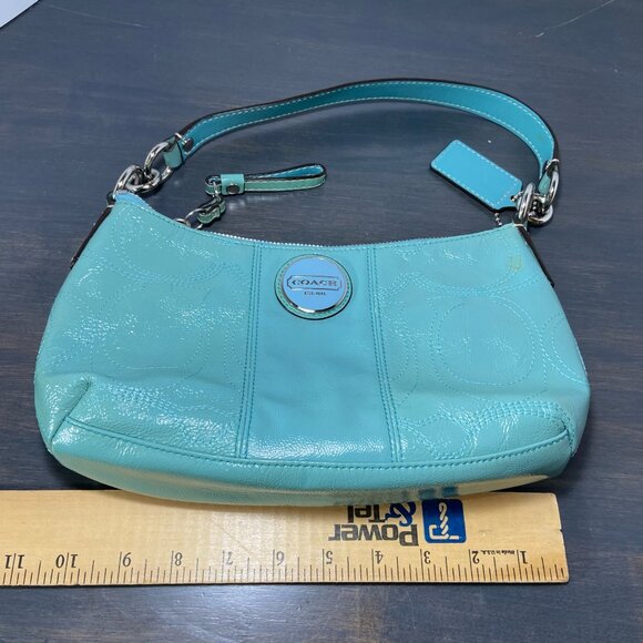 Coach Madison Turquoise Patent Leather Wristlet / Small Shoulder Bag - Picture 9 of 12